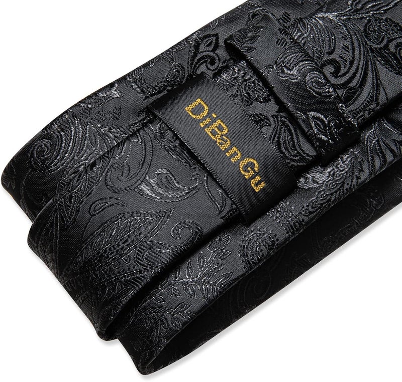 DiBanGu Paisley Ties for Men Silk Necktie and Pocket Square Cufflinks Tie Clip Set Woven Classic Mens Tie for Wedding Party - Image 4